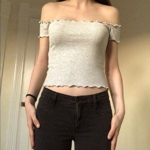 Gray & White Striped Crop Top